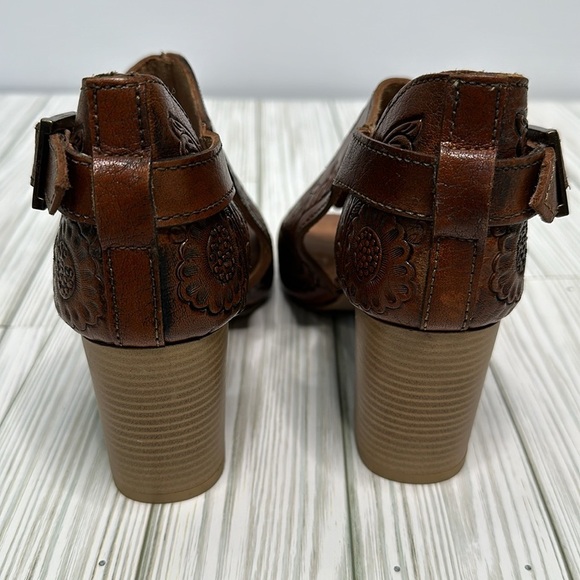 Roper Women’s Brown Leather Sandals Peep Toe Cut Out Block Heels Shootie SZ 6.5 - Picture 4 of 10